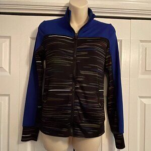 Active wear Royal Blue Gray stripe Urban zip up Sweater Girls Size L  - 14/16